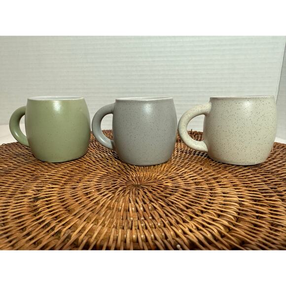 Espresso Mini Pot Belly Mug Set  3 Ceramic speckled finish, Cafe - Picture 7 of 8
